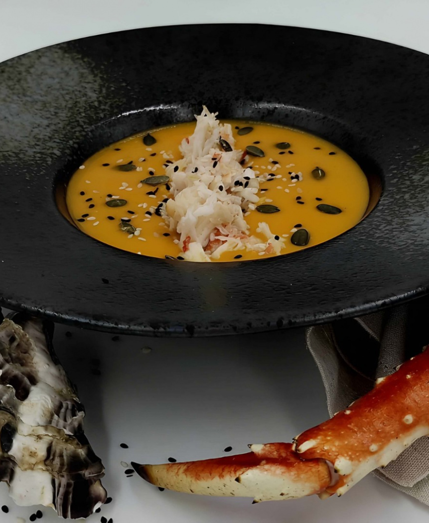 Пряный Тыквенный суп с крабом