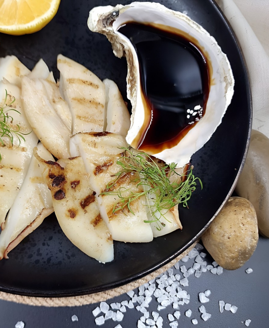 Кальмар Терияки на гриле с рисом