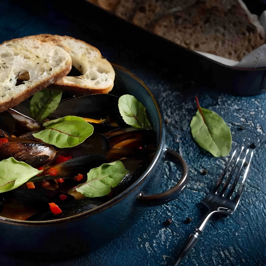 Мидии с хрустящим багетом