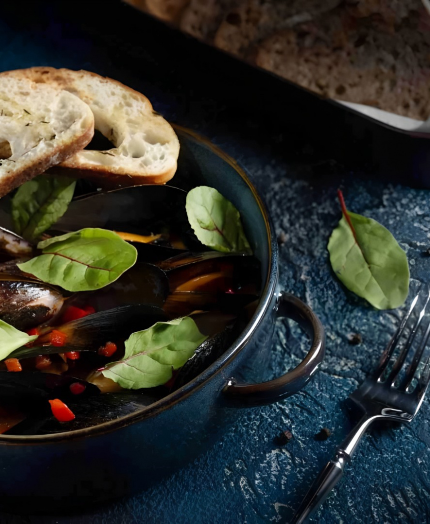 Мидии с хрустящим багетом